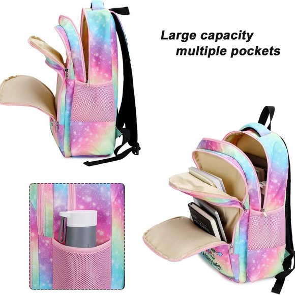New Girls Backpack Kids Elementary Bookbag Girly School Bag with Insulated Lunch
